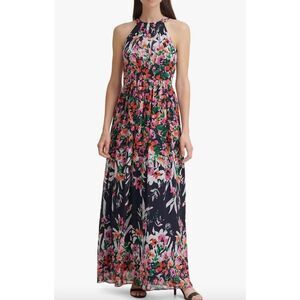Eliza J Women's Navy Floral Printed Halter Maxi Dress Size‎ 2